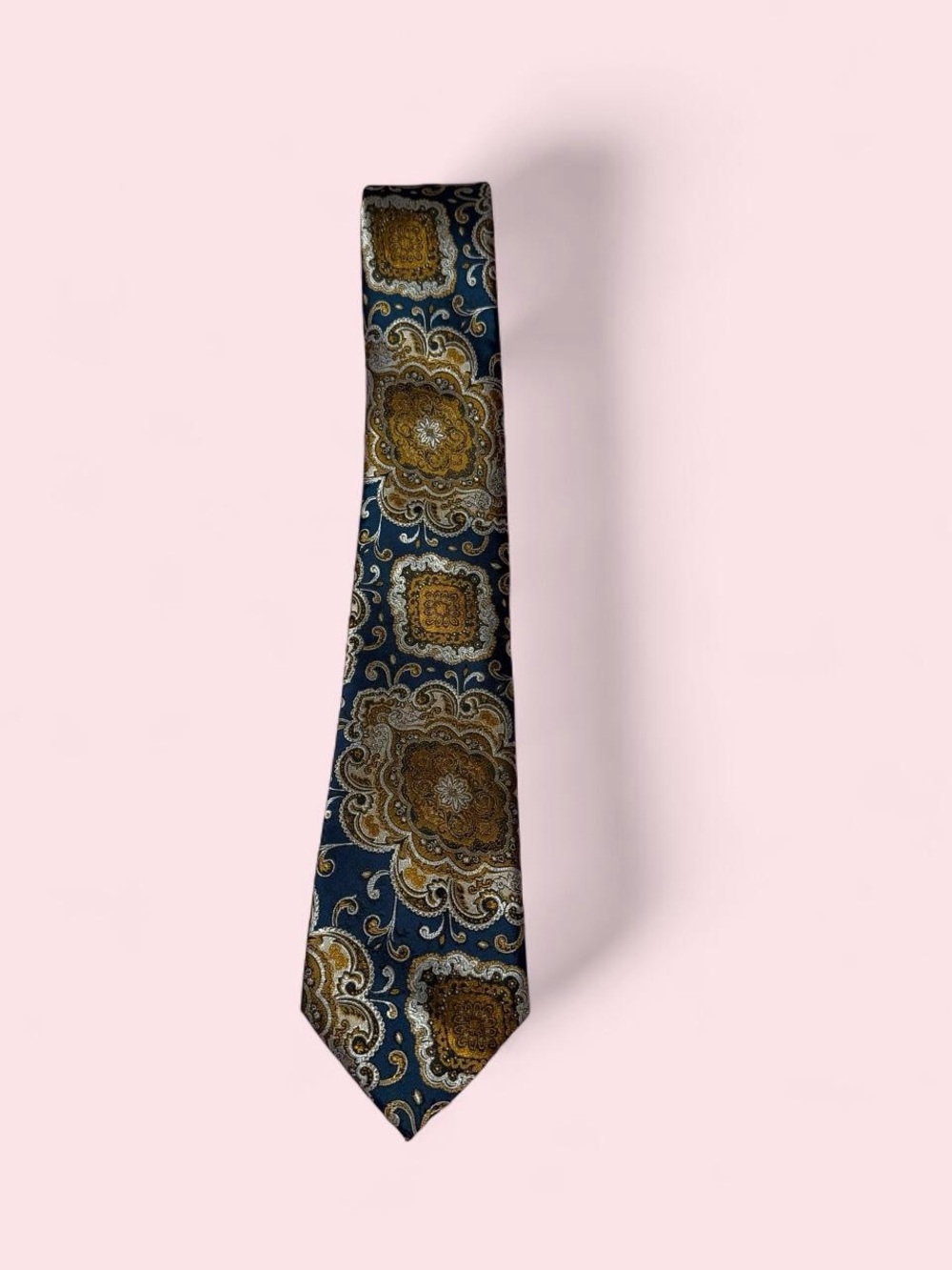 Barry Wang Classic Blue and Gold Paisley Men's Tie